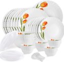 Cello Pack Of 47 Opalware Dazzle Series Spring Tulip Crockery Set |Dishwasher Safe |Light-Weight Dinner Set(White, Microwave Safe)