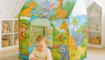 Kidsmate Jungle-Themed Play Tent For Kids | Lightweight & Foldable Pop-Up Tent With Cute Animal Prints | Indoor & Outdoor Portable Toy House For Boys & Girls Of Age 2 Yrs & Up – Tropical Jungle Green