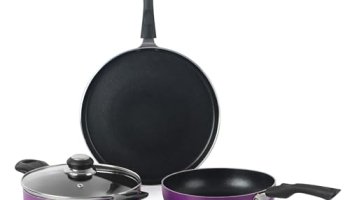 Cello Prima Multipurpose Non-Stick Cookware Set – 6 Pieces | Aluminium | Induction Base | Purple Finish | Pfoa-Free | Includes Tawa, Kadai, Fry Pan & Accessories