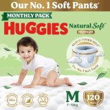 Huggies Natural Soft Premium Baby Diaper Pants, Our No.1 Soft Pants, Medium (M) Size (7-12 Kgs), Monthly Pack Of 120 Diapers | Cloud Softness All Over With India’S 1St Cloud Touch Belttm