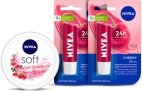 Nivea Cherry Fruity Shine Lipbalm + Soft Light Moisturizing Cream Berry Blossom Cherry/Berry(Pack Of: 3, 209.6 G)