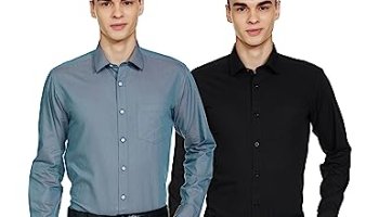 Amazon Brand – Symbol Men’S 100% Cotton Regular Fit Formal Shirt (Pack Of 2) Black & D.Green 40