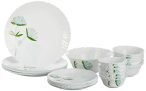 Borosil Opalware Fluted Lily Dinner Set (Green, White) -25 Pieces