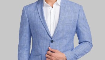 Park Avenue Checkered Single Breasted Casual Men Blazer(Blue)