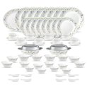 La Opala Diva Classique Collection Opal Glass Crockery | For Family Of 8 | Dinner Set 61 Pcs Morning Glory | Plates & Bowls For Dining | Microwave Safe | 100% Vegetarian | Extra Strong | White