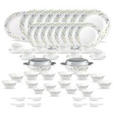La Opala Diva Classique Collection Opal Glass Crockery | For Family Of 8 | Dinner Set 61 Pcs Morning Glory | Plates & Bowls For Dining | Microwave Safe | 100% Vegetarian | Extra Strong | White