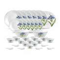La Opala Diva Classique Collection Opal Glass Crockery | For Family Of 6 | Dinner Set 33 Pcs Royal Iris | Plates & Bowls For Dining | Microwave Safe | 100% Vegetarian | Extra Strong | White