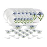 La Opala Diva Classique Collection Opal Glass Crockery | For Family Of 6 | Dinner Set 33 Pcs Royal Iris | Plates & Bowls For Dining | Microwave Safe | 100% Vegetarian | Extra Strong | White