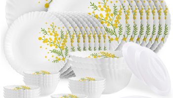 Cello Pack Of 47 Opalware Dazzle Series Girasol Crockery Set | Dishwasher Safe | Light-Weight Dinner Set(Yellow, Green, Microwave Safe)
