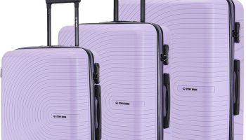 Stony Brook By Nasher Miles Crescent Hard-Sided Polypropylene Set Of 3 Pastel Purple Trolley Bag(55,65&75Cm) Cabin & Check-In Set 4 Wheels – 28 Inch