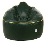 Amazon Brand Solimo Premium Faux Leather Muddha Bean Bag, Filled With Beans | Capacity: Upto 6 Ft 3 In Height , 120 Kg Weight | 4 Xl | Dark Green With Yellow Piping