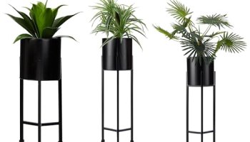 Amazon Brand – Solimo Metal Planters Pot Holder (Round Base) With Metal Plant Stand (Black, Set Of 3) | Tall Indoor Plant Stand With Planter Pot, Suited For Indoor/Outdoor