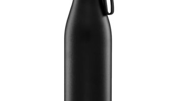 Amazon Brand – Solimo 850Ml Stainless Steel Vacuum Insulated Bottle With Carry-On Strap | Double-Wall Insulation, Leak-Proof, 24 Hours Hot And Cold | For Work, Home, Commute And Travel | Black