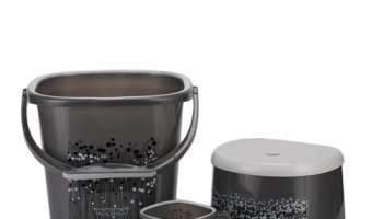 Nayasa Funk Square 3 Pcs Bathroom Set | Bucket 25 L + Mug 1.5 L + 508 Stool | Bathroom Set | Bath Set For Bathroom | Black