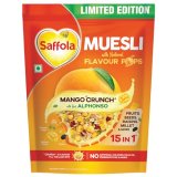 Saffola Muesli Mango Crunch, With Real Alphonso Mango 400G | Limited Edition, With Crunchy Flavour Pops | Breakfast Cereal