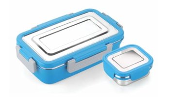 Signoraware Smiley Stainless Steel Lunch Box | Airtight & Leakproof Lid | Compact & Lightweight | Tiffin For Office, School & Travel Use | Easy To Clean (700Ml+130Ml | Tblue)