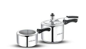 Bajaj New Shakti 2L, 3L Inner Lid Aluminium Pressure Cooker Combo (2L And 3L) | 5Liters | Sturdy Bakelite Handles | Isi Certified | 1 Yr Warranty 【Silver/Grey】