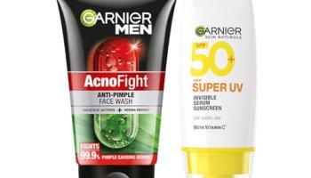 Garnier Men Acno Fight Anti Pimple Face Wash 100G + Super Uv Invisible Serum Sunscreen 30Ml (2 Items In The Set)