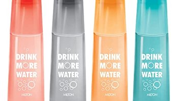 Milton Kip Sip, Pack Of 4 Water Bottles With Drinking Glass Lid, 1 Litre Each, Reusable Plastic Fridge Bottle Set, Bpa Free And Leak Proof Bottles For Travel, Work, Assorted