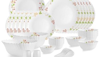 Cello Opalware Dazzle Series Secret Garden Dinner Set 35 Pieces Serving For 6 | Bone Ash-Free | Lightweight, Elegant White Plates & Bowls Set | Opal Glass Crockery Set For Daily Use Dinning & Gifting