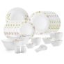 Cello Opalware Dazzle Series Secret Garden Dinner Set 35 Pieces Serving For 6 | Bone Ash-Free | Lightweight, Elegant White Plates & Bowls Set | Opal Glass Crockery Set For Daily Use Dinning & Gifting