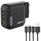 Ambrane 100W Charger Adapter, 4 Ports – 3 Type C & 1 Usb For Iphone & Android, Macbook & Type C Laptop, (Raap H100, Black) & Ambrane 3 In 1 Mobile Charing Cable