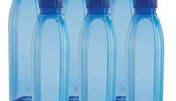 Cello Crystal Water Bottles Set Of 6, 1000 Ml Each, Blue | Food Grade, Unbreakable & Reusable Set Of Bottles | Air Tight Leakproof Easy To Carry Set Of Fridge Pet Bottles For Kitchen, Office, Travel