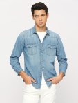 Pepe Jeans Men Solid Casual Light Blue Shirt