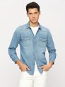 Pepe Jeans Men Solid Casual Light Blue Shirt