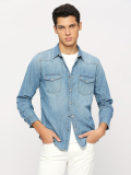 Pepe Jeans Men Solid Casual Light Blue Shirt