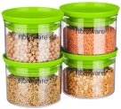 Floraware Plastic Air Tight Bpa Free Stackable Round Push Multipurpose Containers For Kitchen Organizer 500Ml For Rice Dal Flour Snacks Cereals Pack Of 4 (Green)