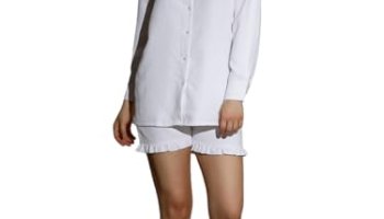 Kotty Women’S Self-Design Long Sleeves Shirt Shorts(White,S)