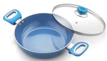 Amazon Brand – Solimo Blue Ceramic Non Stick Induction Base Deep Kadai 24Cm With Glass Lid