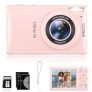 Sheawasy 4K Digital Camera Vlogging Camera Photography And Video 64Mp 18X Digital Zoom Compact Point And Shoot Digital Cameras Autofocus For Boys And Girls,Teens,Beginner,32Gb Included,Pink