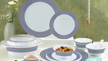 Larah By Borosil Emerald Weave Opalware Dinner Set | 62 Pcs For Family Of 8 | Microwave & Dishwasher Safe | Bone-Ash Free | Crockery Set For Dining & Gifting | Plates & Bowls