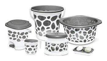 Milton Duplex Spa 6 Pcs Bathroom Set, Sturdy And Durable, Bucket 18L, Deep Tub 20L, Dustbin, Stool, Soap Holder And Mug 1L, Lightweight And Rigid, Plastic Bathware Combo, Easy To Clean Grey