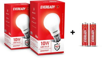 Eveready 10W Led Bulb Pack Of 2 With Free 2 Batteries(White, Pack Of 2)