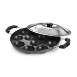 Cello Non-Stick 12 Cavity Appam Patra Pan With Stainless Steel Lid | 2 Side Handle | Appam Maker | Appam Patra | Appam Pan | Litti Maker | Appe Stand | Dishwasher Safe