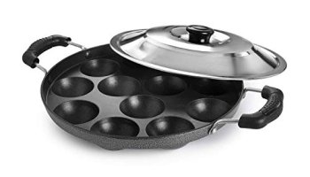 Cello Non-Stick 12 Cavity Appam Patra Pan With Stainless Steel Lid | 2 Side Handle | Appam Maker | Appam Patra | Appam Pan | Litti Maker | Appe Stand | Dishwasher Safe