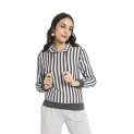 Campus Sutra Women’S Dark Grey Candy Striped Hoodie With Ribbed Hem For Casual Wear | Hood Neck | Long Sleeve | Drawstring Closure | Sweatshirt Crafted With Comfort Fit For Everyday Wear (Size – L)