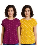 Amazon Brand – Myx Women’S Cotton Loose T-Shirt (Pag 103_Purple And Mustard_S_Pack Of 2)