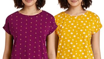 Amazon Brand – Myx Women’S Cotton Loose T-Shirt (Pag 103_Purple And Mustard_S_Pack Of 2)