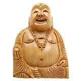 Handcrafted Wooden Buddha Statue – Meditating & Laughing Buddha Idols For Home Decor, Office, Vastu & Gifting | Natural Wood Finish Showpieces (Laughing Buddha Statue)