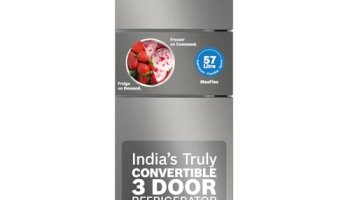 Bosch Maxflex Convert 335L,3 Star Inverter Frost Free Triple Door Refrigerator (Cmc36S03Ni, 8-In-1 Convertible, Uv Protected Body Shield, Vitafresh Technology, Adaptive Ui, Smoky Steel)