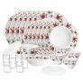Larah By Borosil Silk Series Bali Opalware Dinner Set With Vision Glass | 35 Pcs For Family Of 6 | Microwave & Dishwasher Safe | Plates & Bowls | Crockery For Dining & Gifting | Floral Pattern