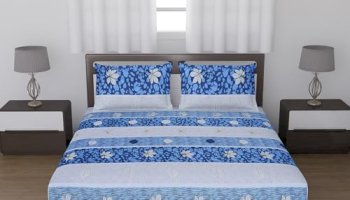 Status Contract Cotton Rich Double Bedsheet With 2 Pillow Covers For Bed Room, Home, Hotel-120 Gsm (Blue Stripes)