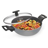 Milton Procook Black Pearl Aluminium Kadhai With Glass Lid, 24 Cm/2.8 Ltr, Induction Base, Non-Stick Deep Kadai, Grey, 1 Year Warranty, Cook Like A Pro & Fry Like A Champ
