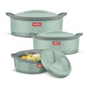 Milton Evoke Jr. Gift Set Pu Insulated Inner Stainless Steel Casserole,Set Of 3(450 Ml,850 Ml, 1240 Ml),Light Green,Bpa Free,Food Grade,Hot And Cold,Easy To Carry,Easy To Store,Chapati,Roti,Curd Maker