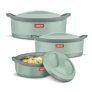 Milton Evoke Jr. Gift Set Pu Insulated Inner Stainless Steel Casserole,Set Of 3(450 Ml,850 Ml, 1240 Ml),Light Green,Bpa Free,Food Grade,Hot And Cold,Easy To Carry,Easy To Store,Chapati,Roti,Curd Maker
