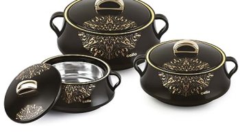 Cello Midas Insulated Inner Steel Casserole Set Of 3, Black, (500Ml, 1000Ml, 1500Ml)| Hot Box For Kitchen | Hot Pot For Home | Chapati Box | Locks In The Cold & Heat For Long | Serving Bowl With Lid